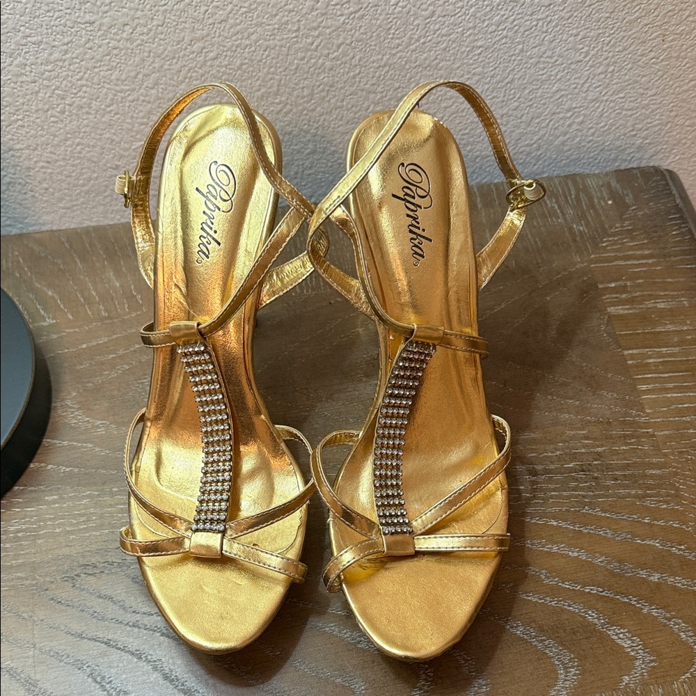 Paprika Gold Rhinestone Strappy Heels